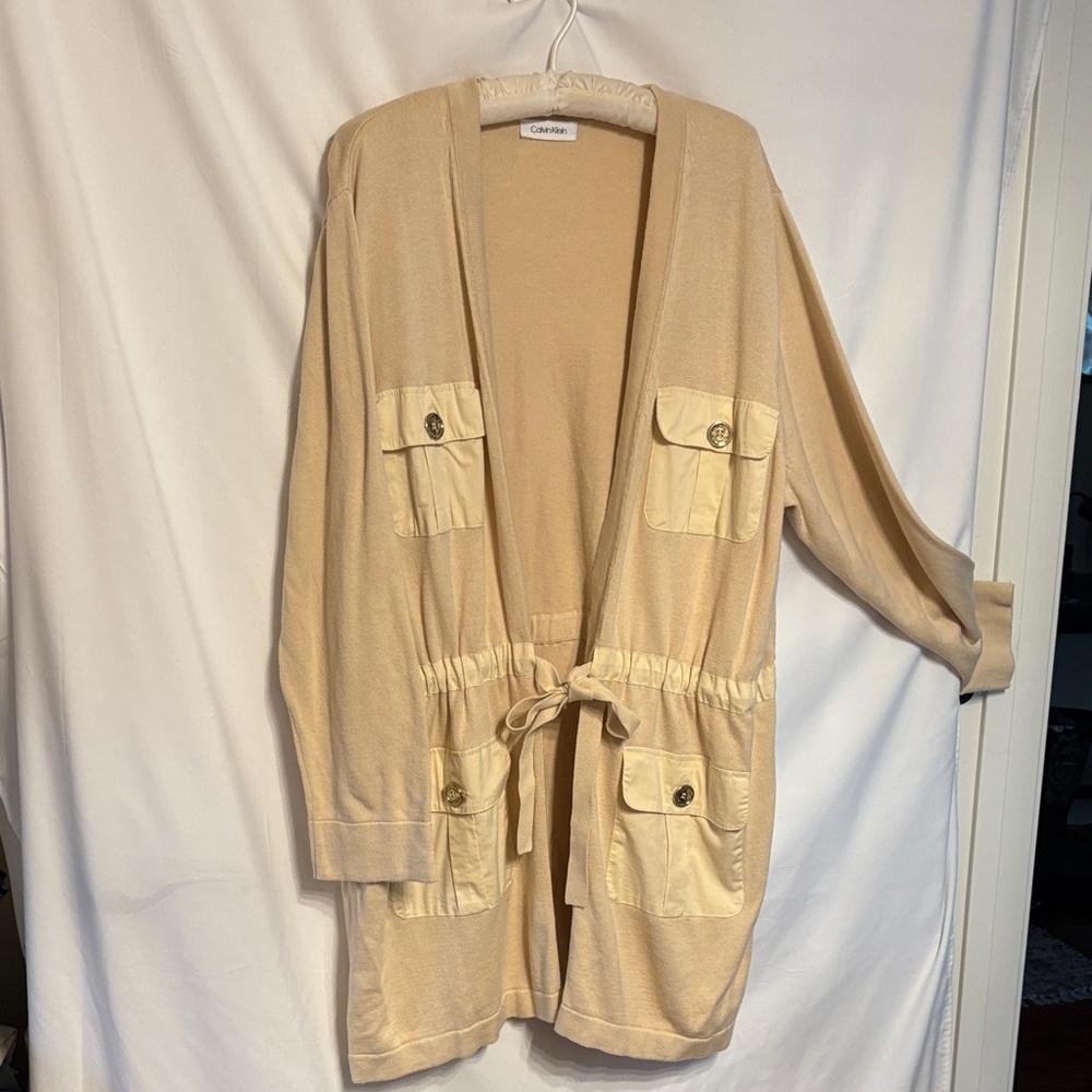 Calvin Klein Women's Beige Cardigan with Pockets